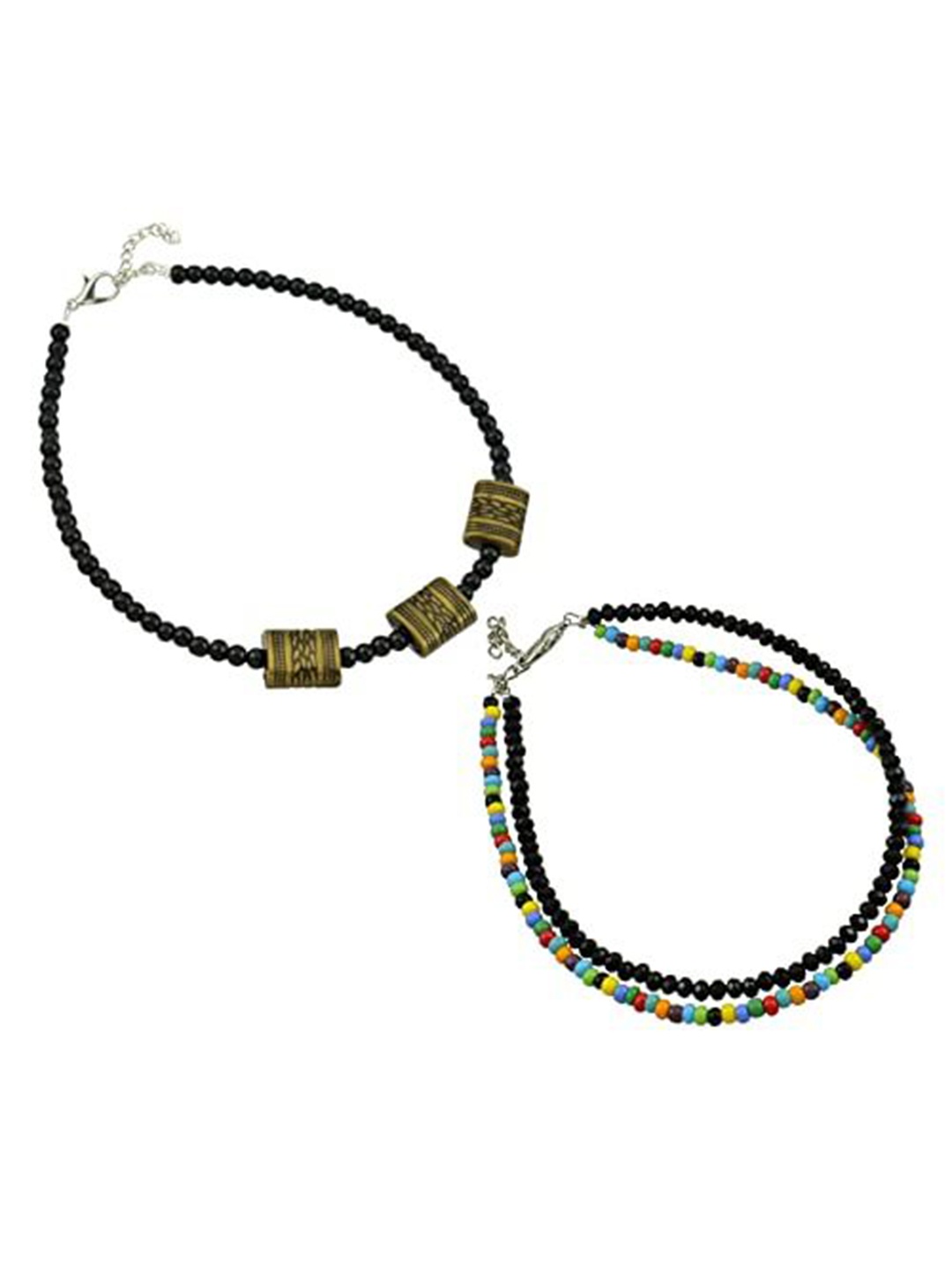 

HIGH TRENDZ Women Set of 2 Anklets, Black