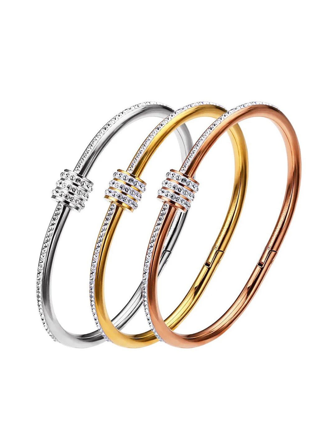 

DIVASTRI Set Of 3 Gold-Plated Stainless Steel American Diamond Anti Tarnish Kada Bracelets