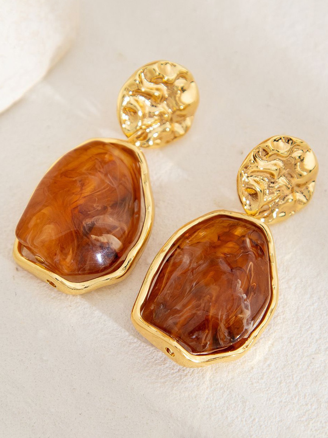 

StyleCast x Revolte Gold-Plated Oval Drop Earrings, Coffee brown