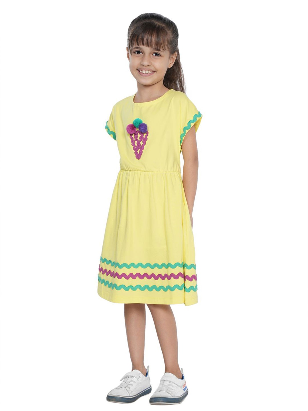 

PILOLO Girls Printed Fit & Flare Dress, Yellow