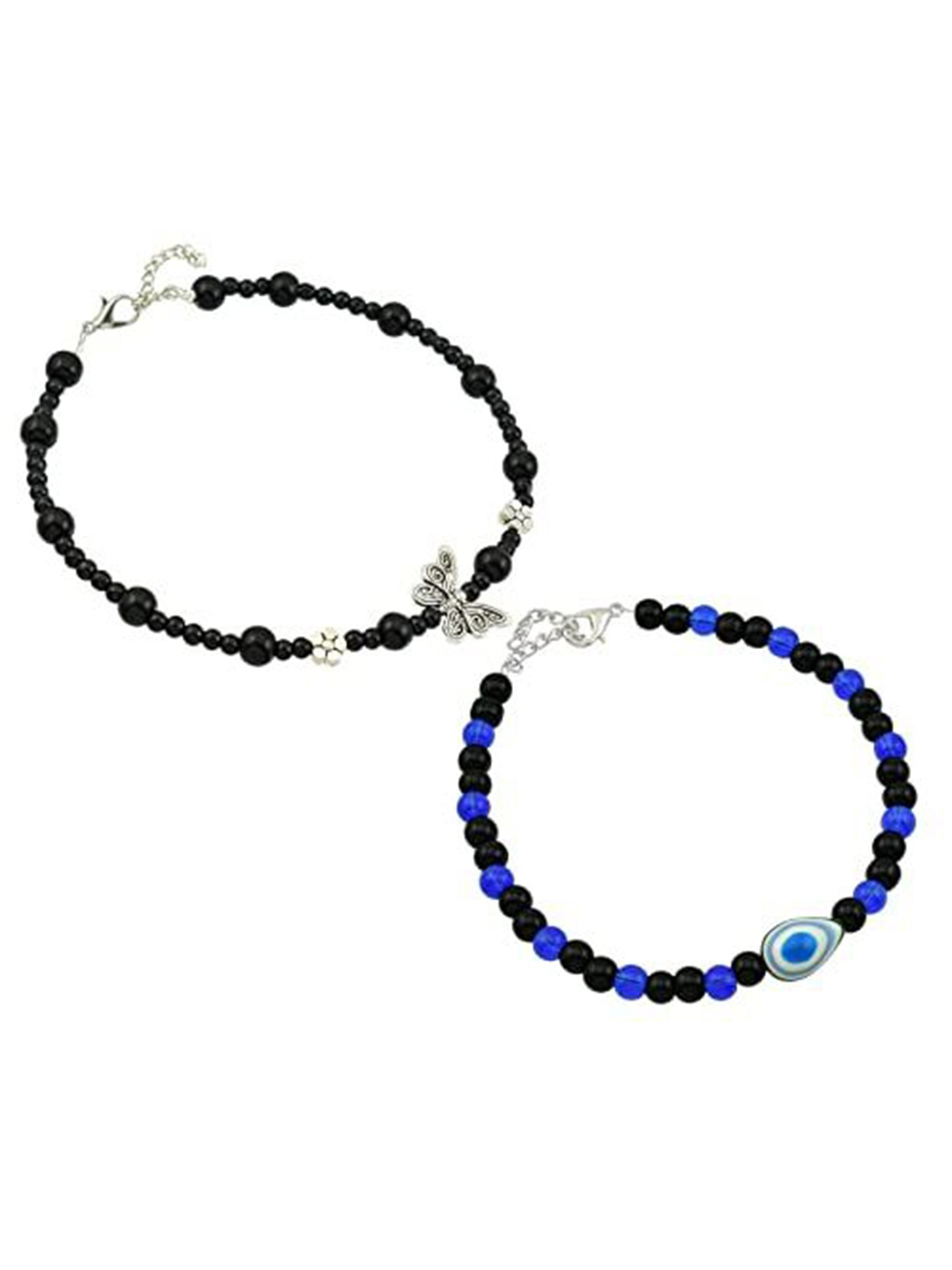 

HIGH TRENDZ Women Set of 2 Anklets, Black