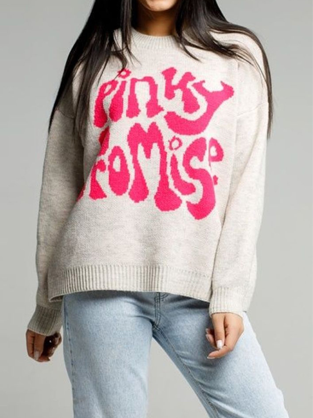 

LULU & SKY Women Typography Round Neck Pullover Sweaters, Off white