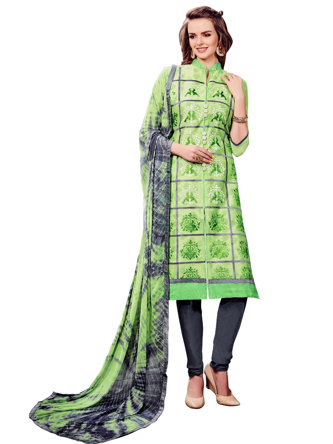 

Maroosh Ethnic Motifs Embroidered Thread Work Unstitched Dress Material, Green