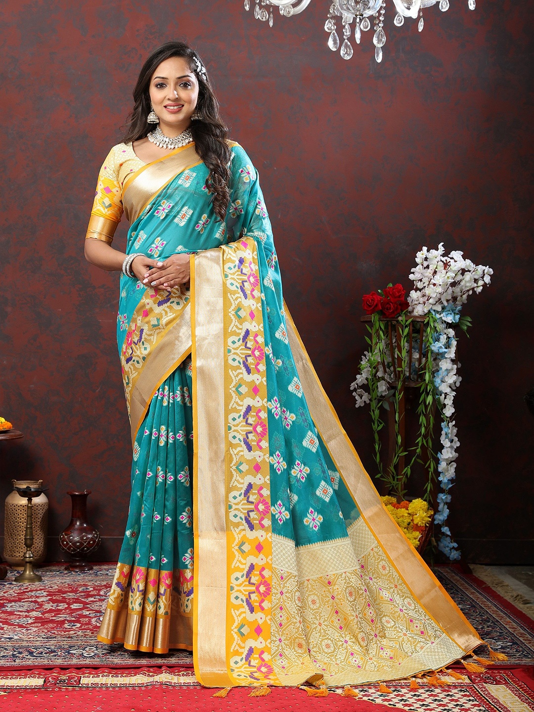 

Anaita Woven Design Zari Saree with Blouse Piece, Teal