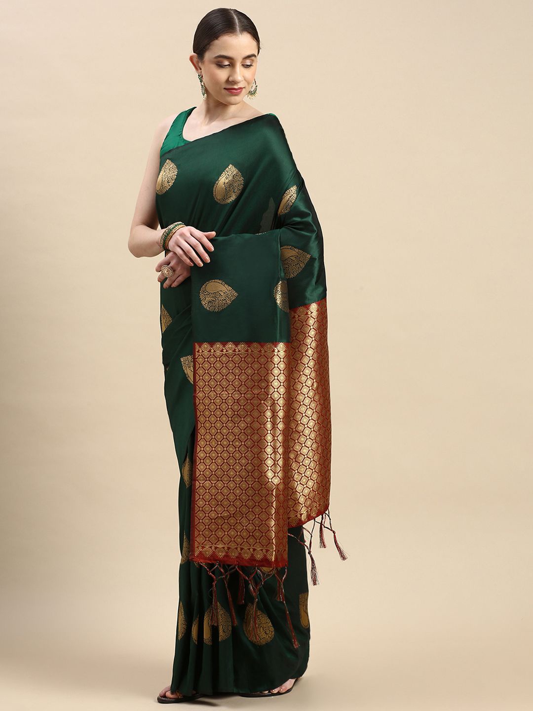 

Royal Rajgharana Saree Woven Design Pure Silk Banarasi Sarees, Green