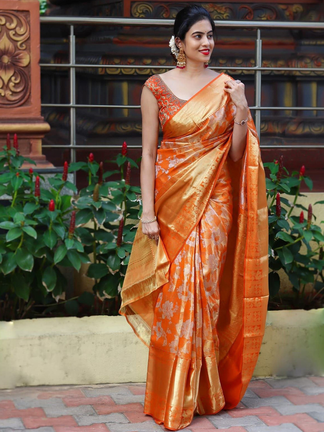 

Visit Wear Woven Design Zari Pure Silk Banarasi Saree, Orange