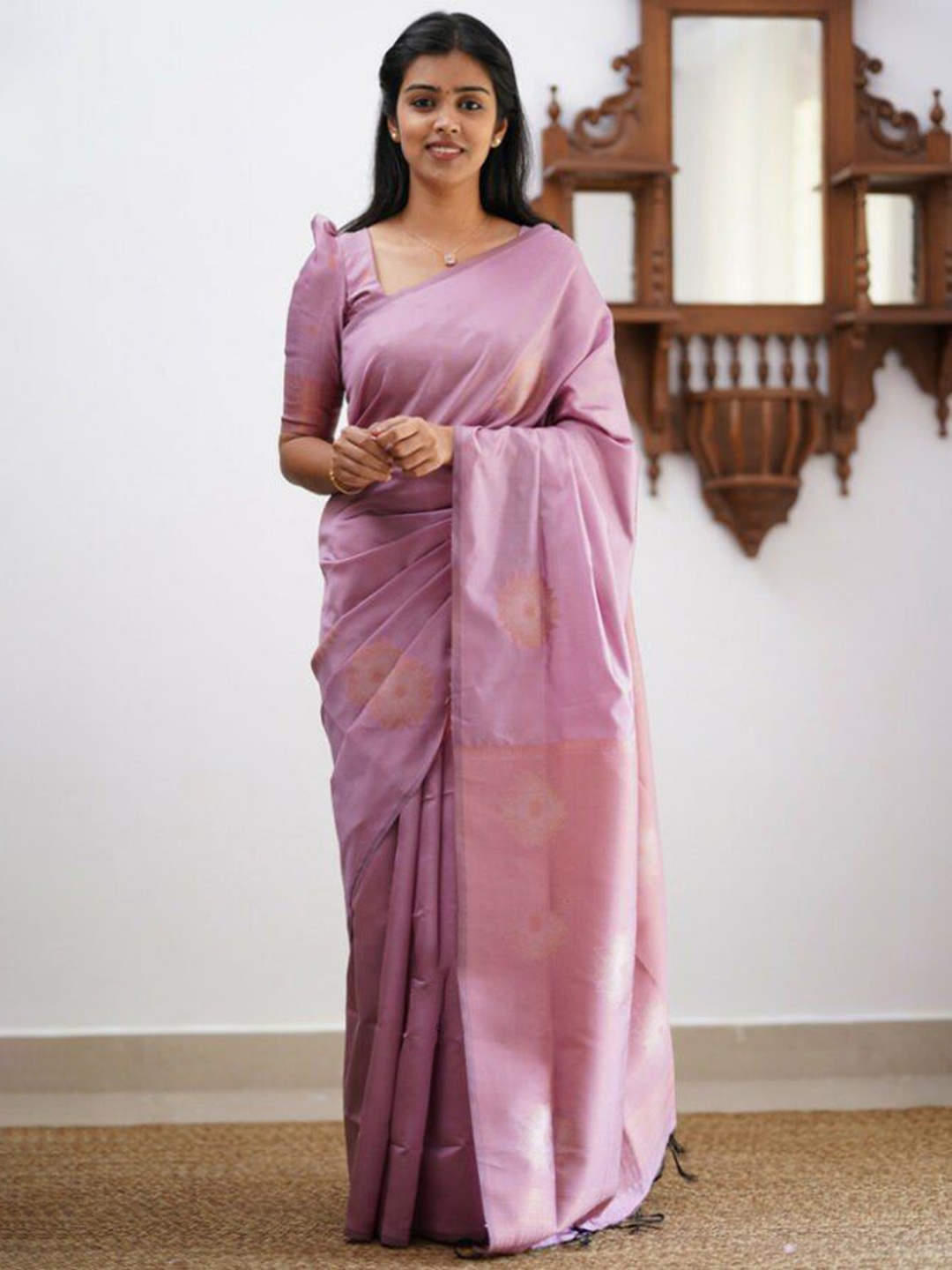 

Fashion Booms Woven Design Zari Pure Silk Banarasi Saree, Purple