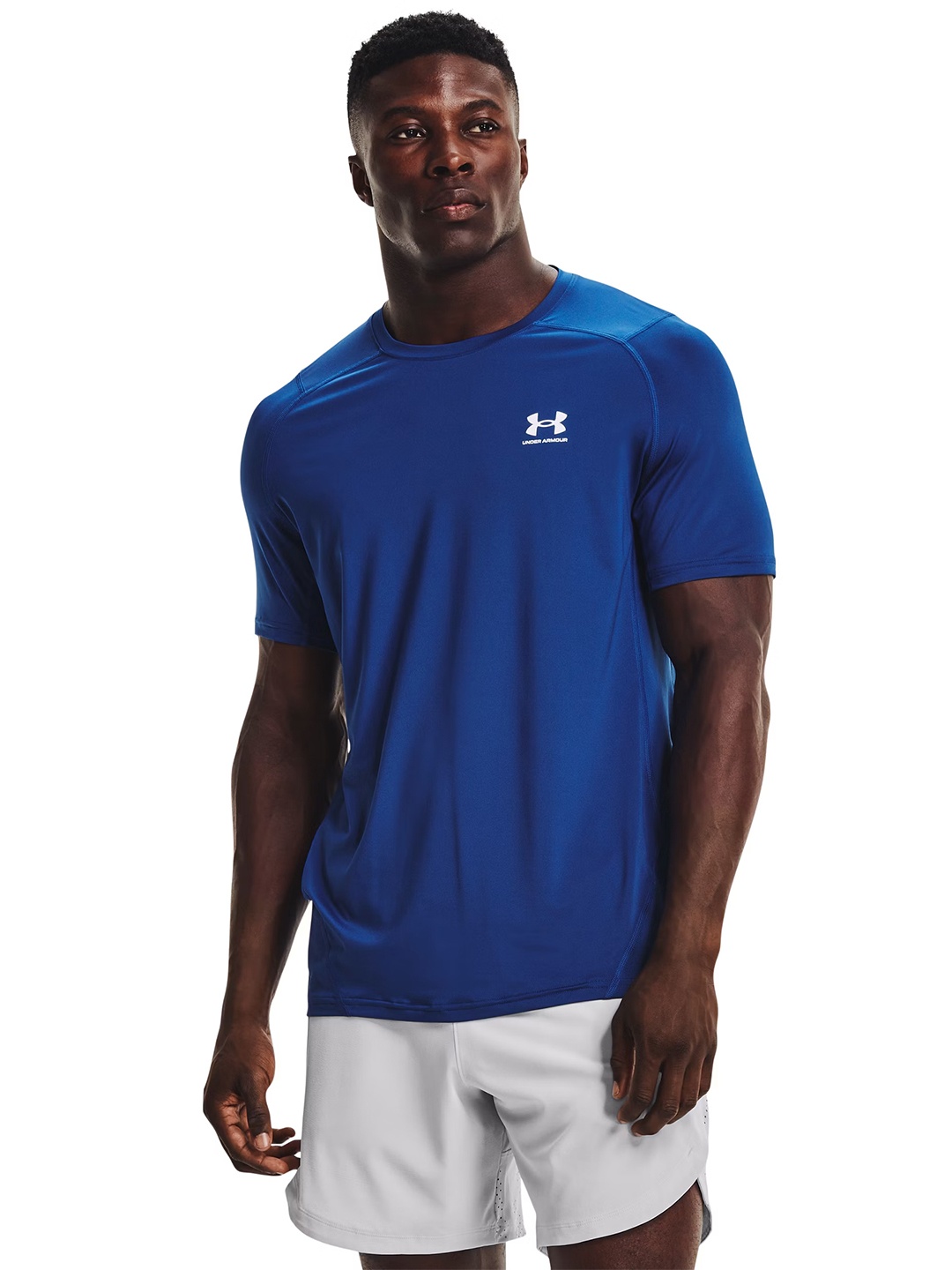 

UNDER ARMOUR Brand Logo Print Detail Raglan Sleeves Slim Fit Heat Gear Training T-shirt, Blue