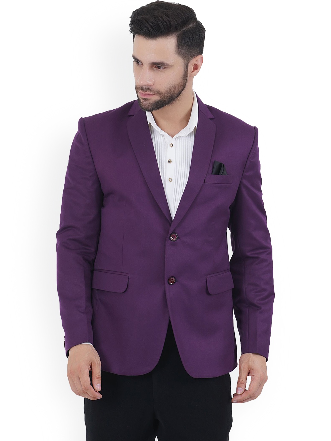 

Yaqoot Notched Lapel Slim-Fit Single Breasted Formal Blazer, Purple