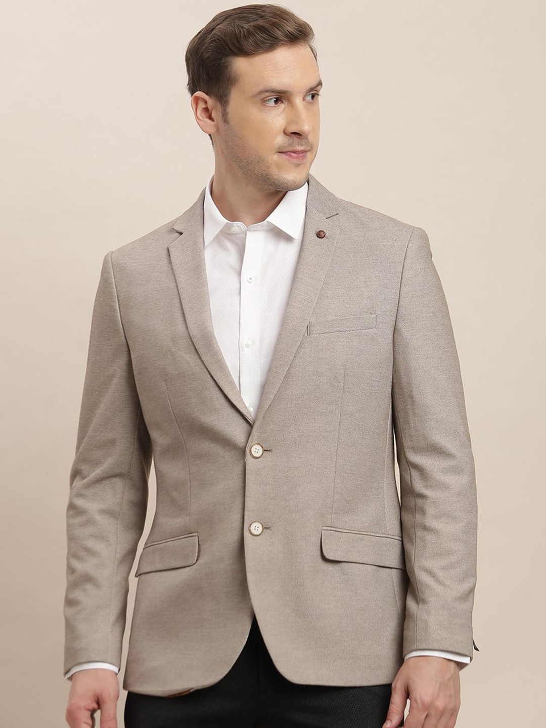 

Turtle Notched Lapel Single Breasted Cotton Formal Blazer, Brown