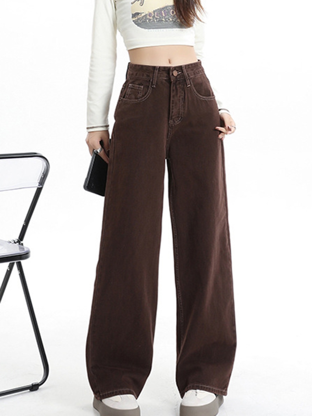 

LULU & SKY Women Straight Fit Highly Distressed Jeans, Brown