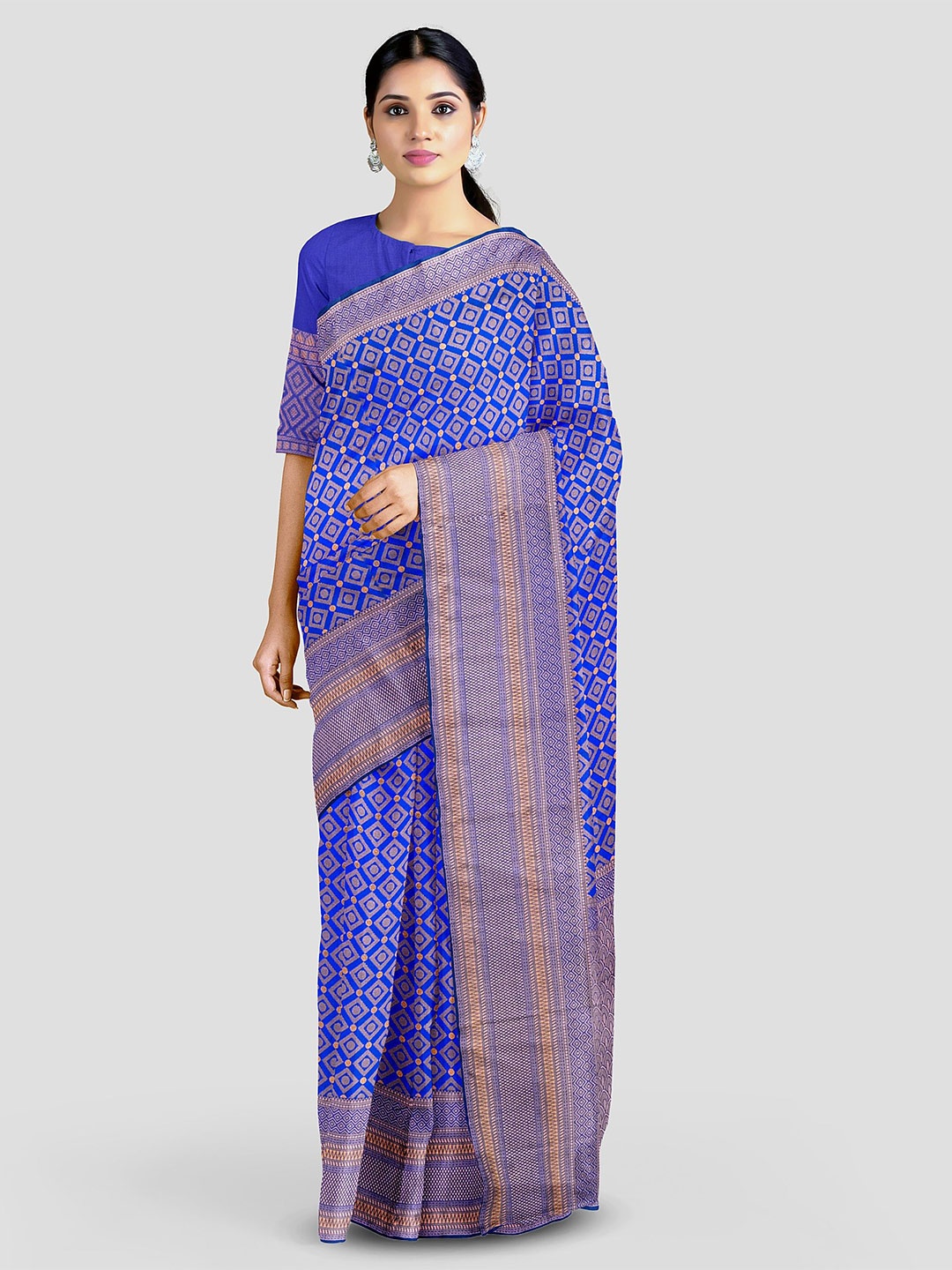 

Visit Wear Geometric Woven Design Zari Pure Silk Banarasi Saree, Blue