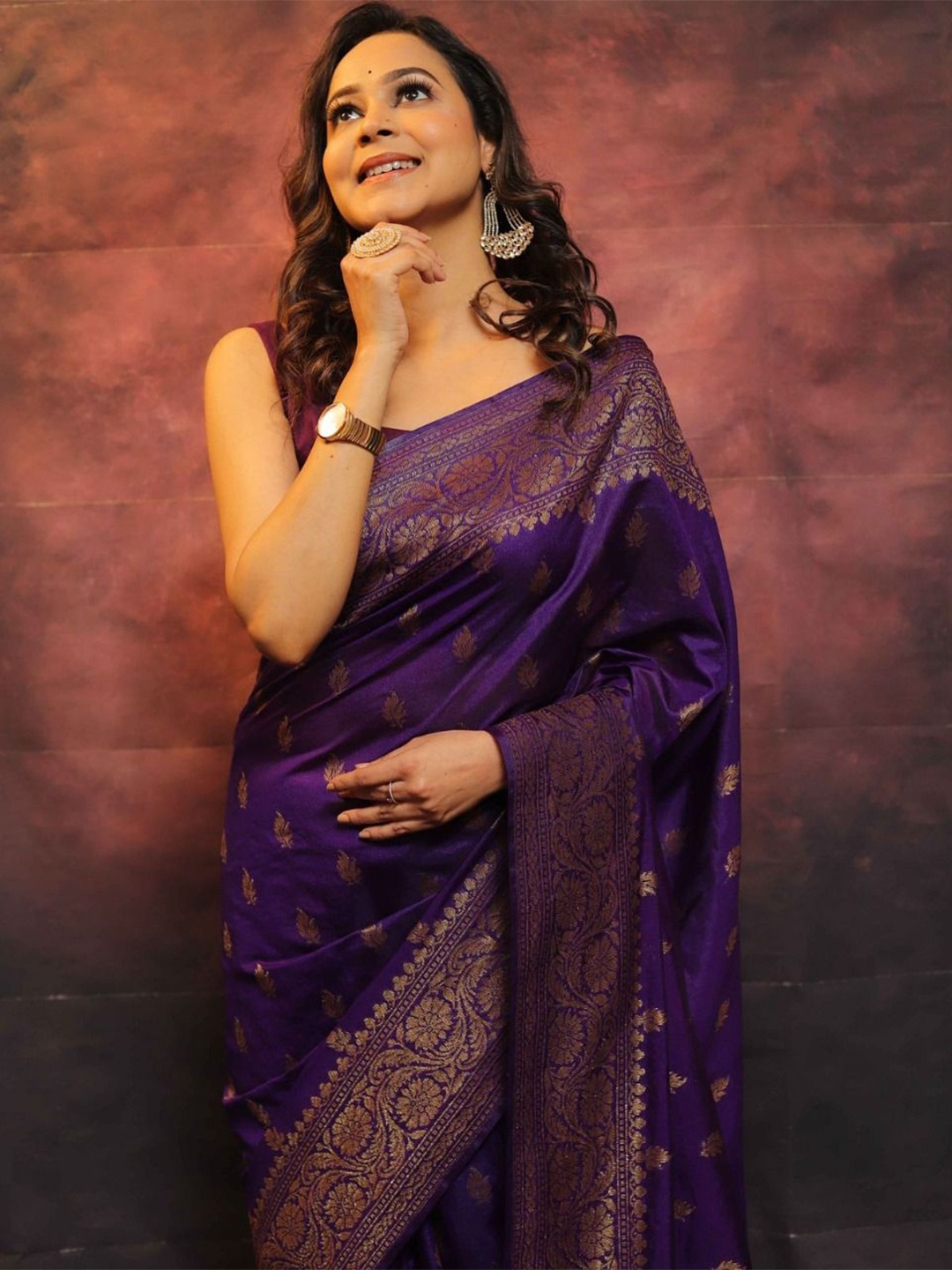

Visit Wear Woven Design Zari Pure Silk Banarasi Saree, Purple