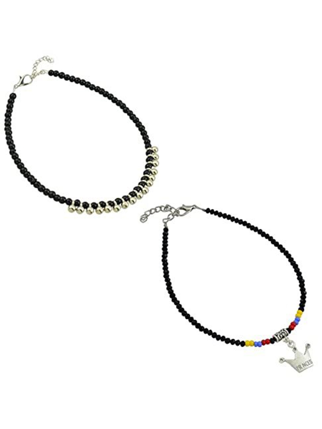 

HIGH TRENDZ Women Set of 2 Anklets, Black