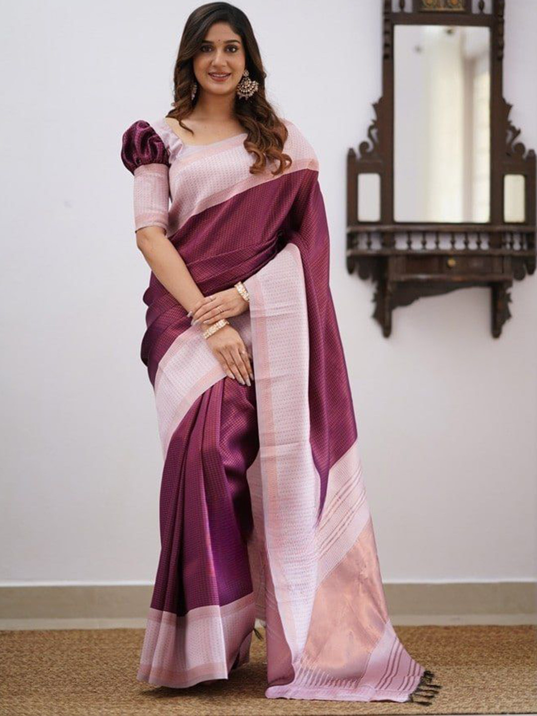 

Fashion Booms Woven Design Zari Banarasi Saree, Purple