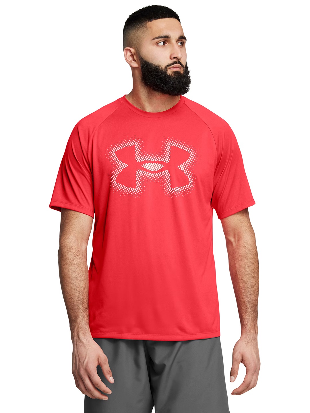 

UNDER ARMOUR Brand Logo Print Raglan Sleeves Loose Fit Tech Training T-shirt, Red