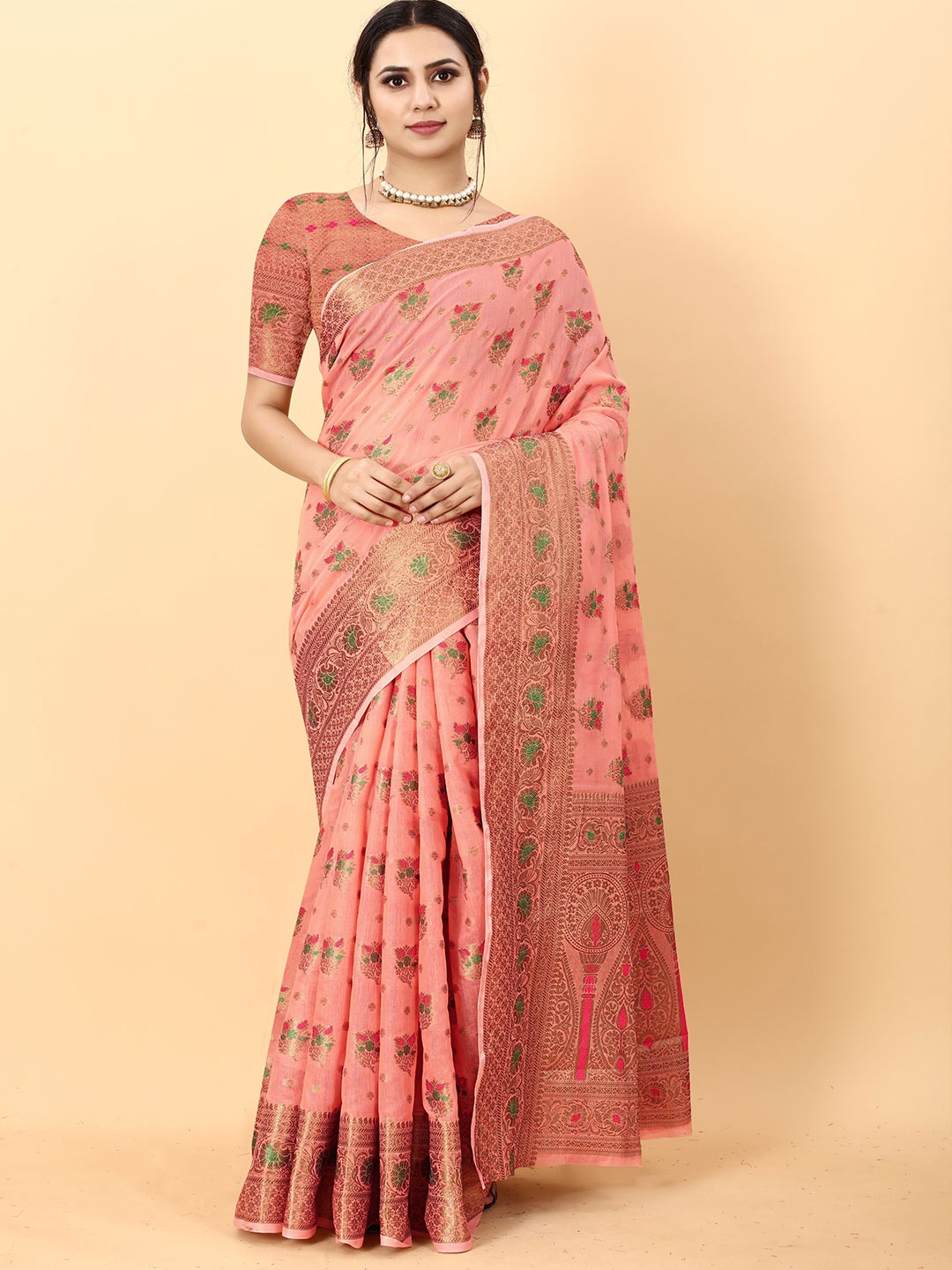 

Anaita Woven Design Zari Banarasi Saree, Peach