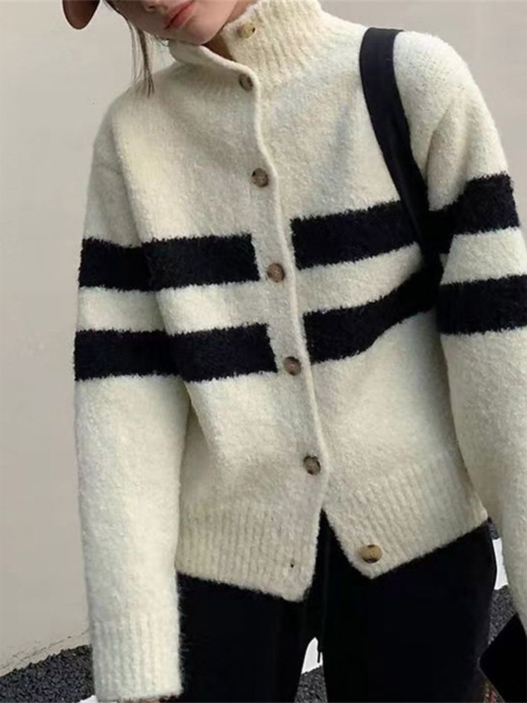 

LULU & SKY Women Striped Cardigan, White