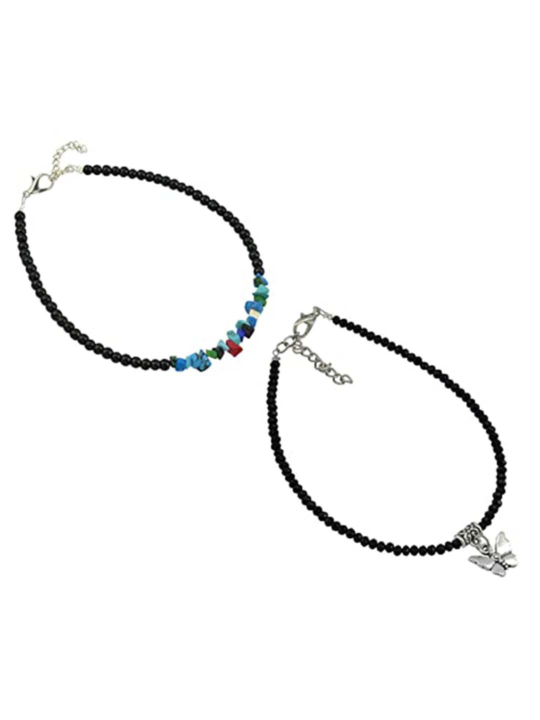 

HIGH TRENDZ Women Set of 2 Anklets, Black