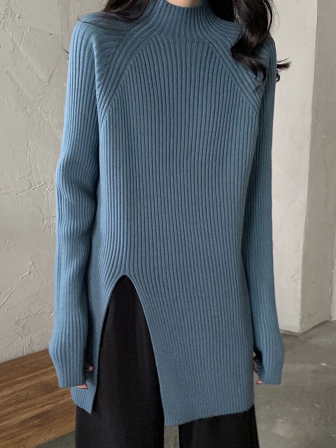 

LULU & SKY Women Longline Pullover Sweaters, Blue