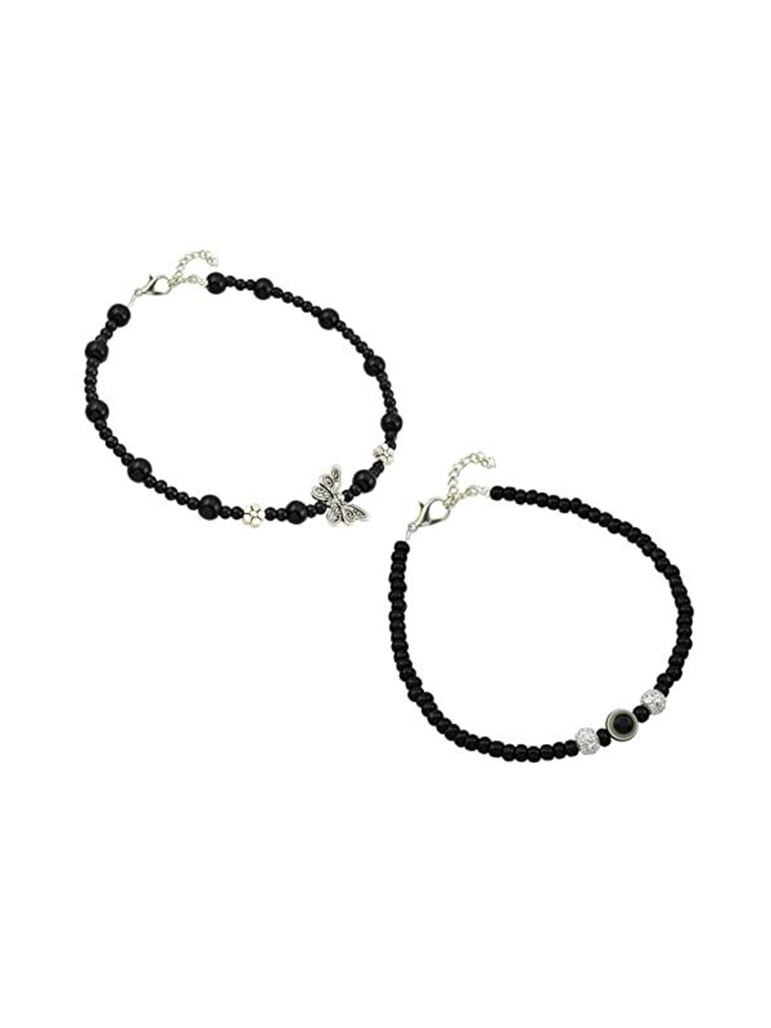 

HIGH TRENDZ Women Set of 2 Anklets, Black