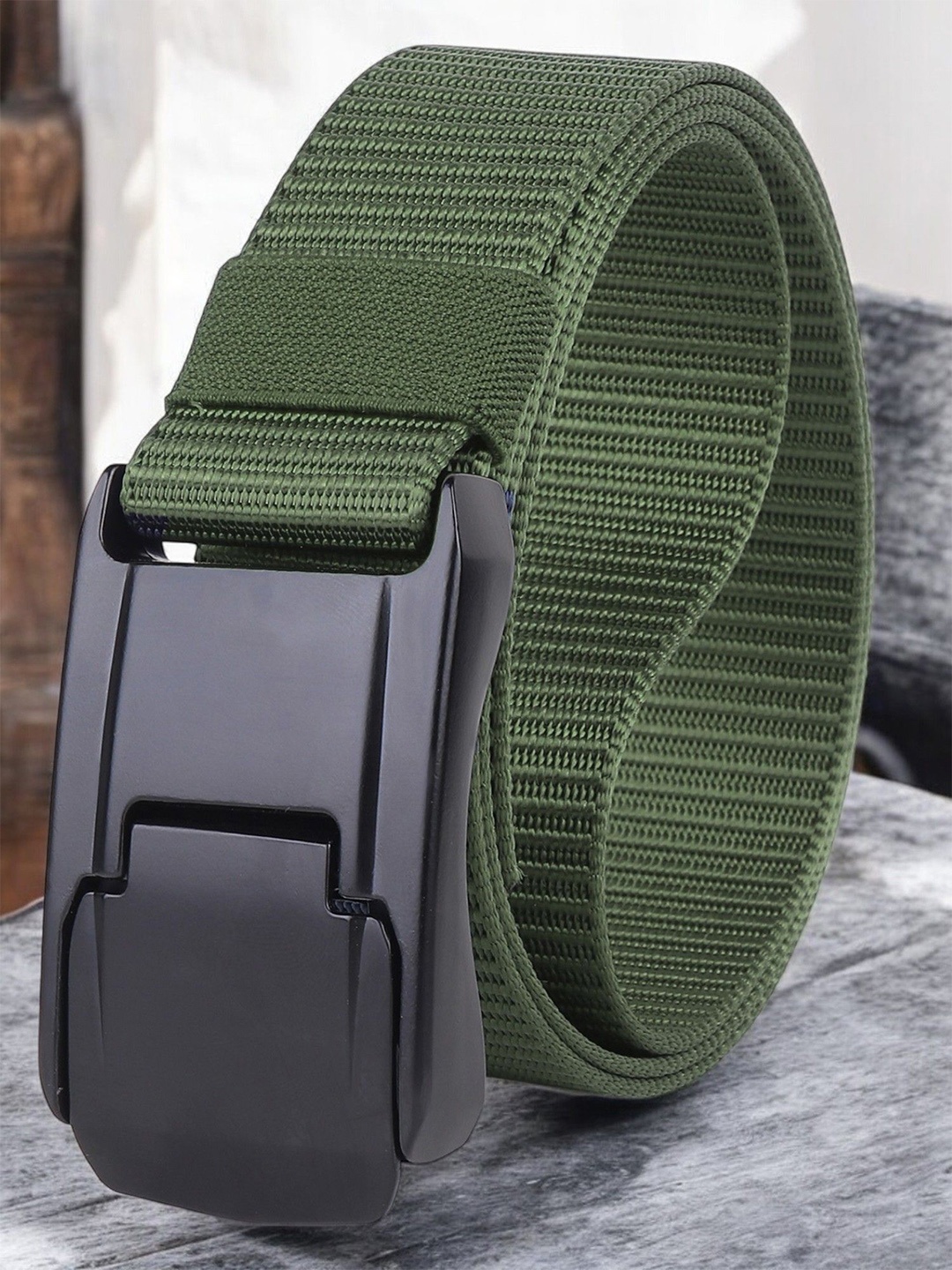 

glitchez Men Woven Design Fabric Belt, Green