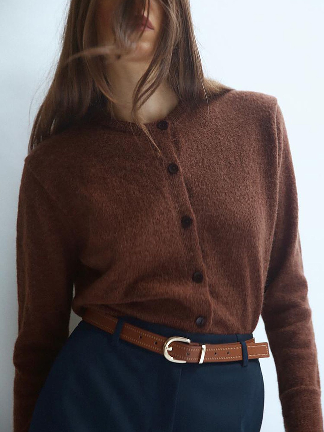 

LULU & SKY Women Round Neck Cardigan Sweaters, Brown