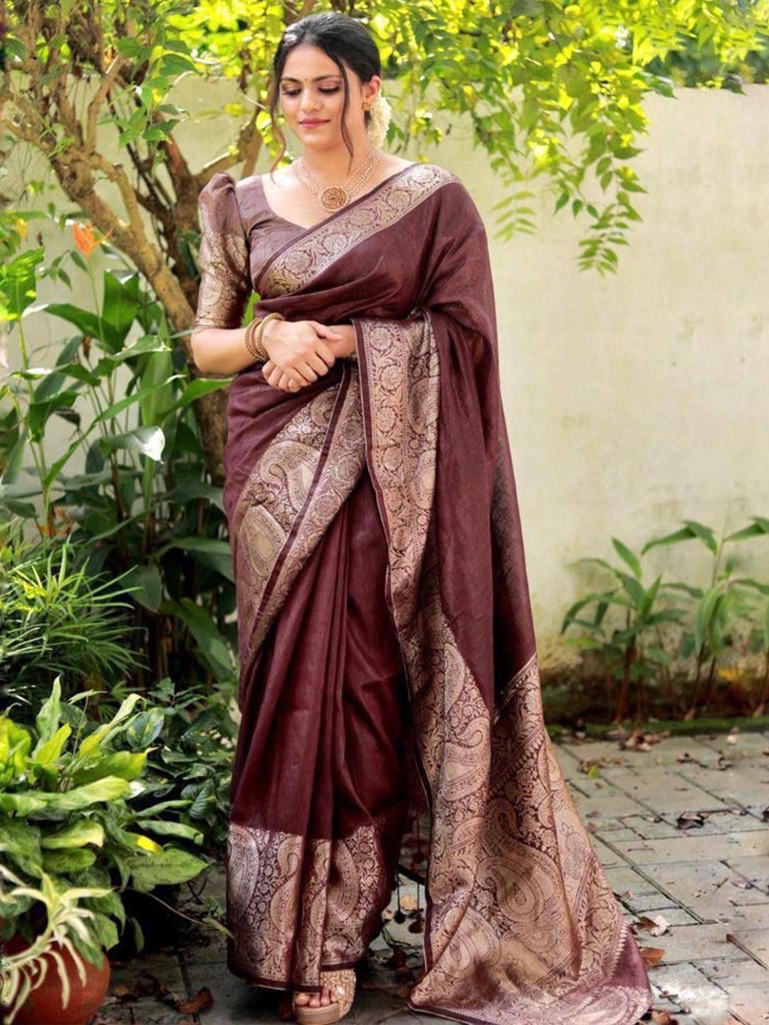 

Visit Wear Woven Design Zari Pure Silk Banarasi Saree, Brown