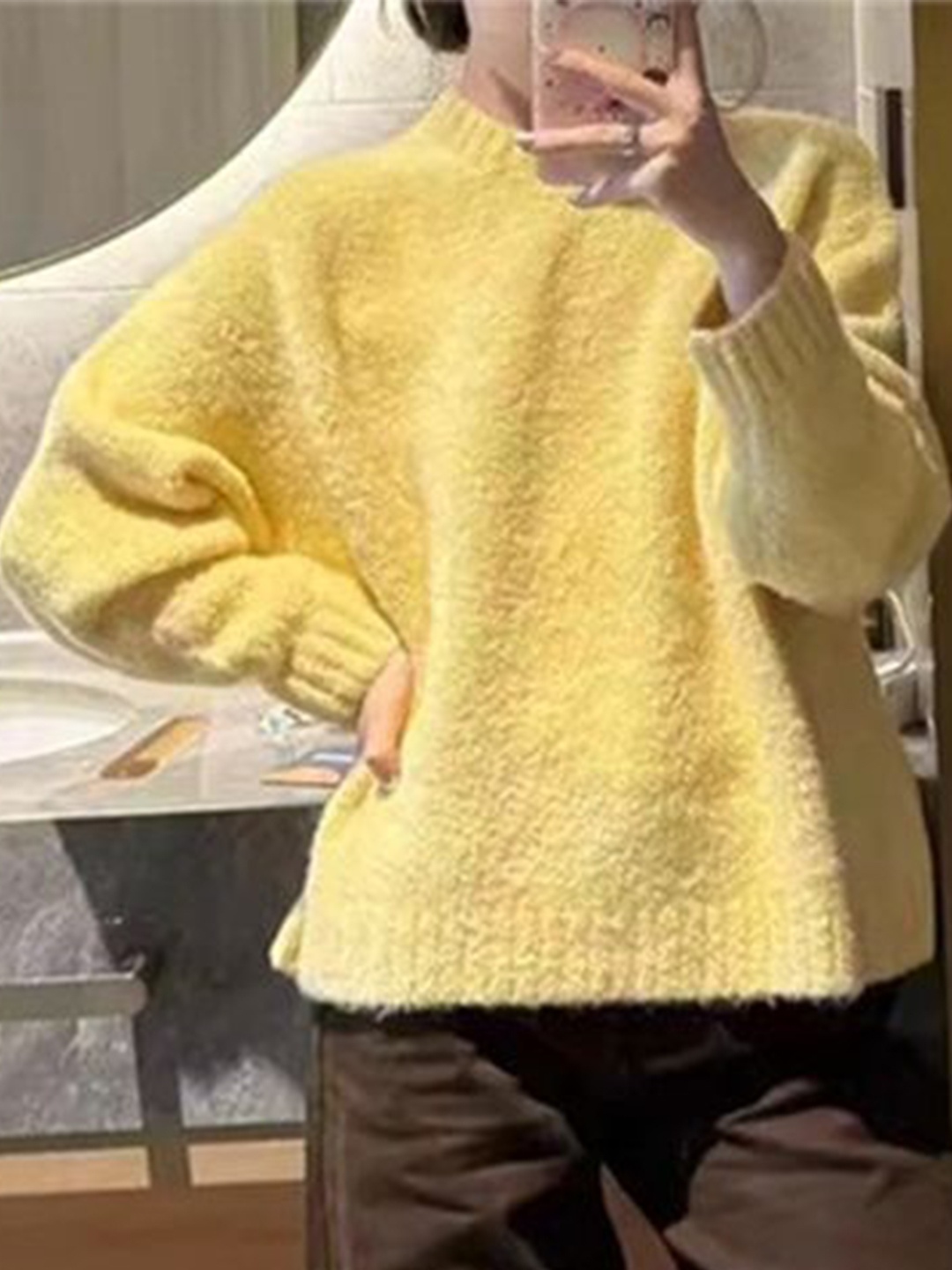 

LULU & SKY Women Round Neck Pullover Sweater, Yellow