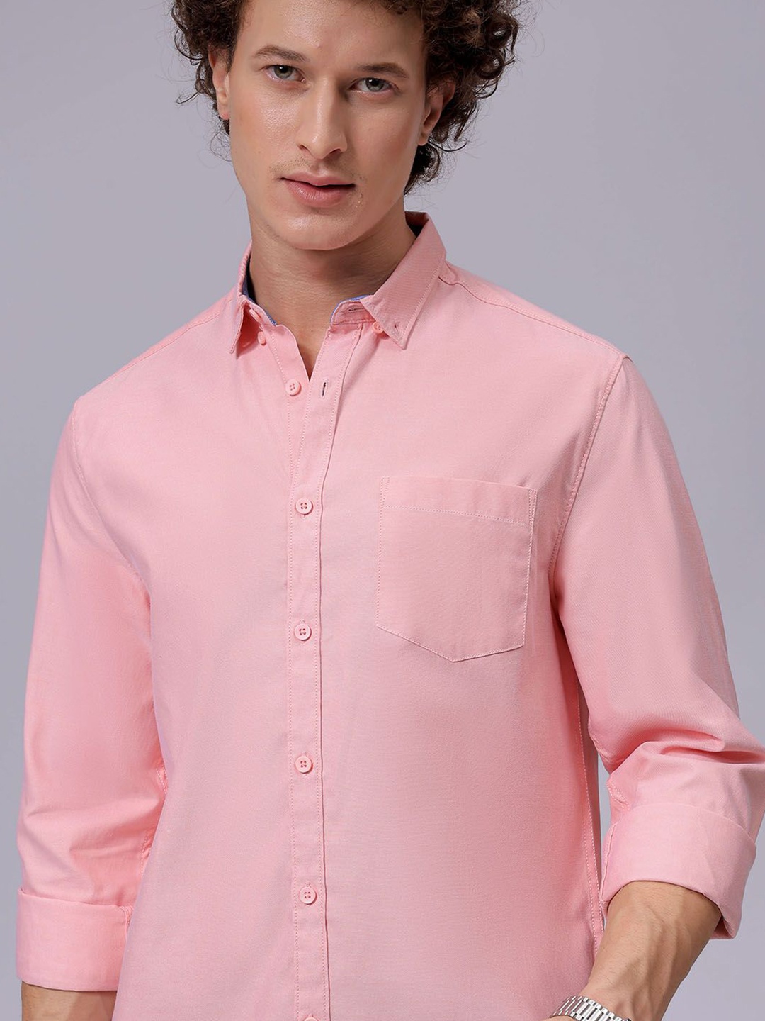 

The Indian Garage Co Men Slim Fit Solid Spread Collar Casual Shirt, Pink