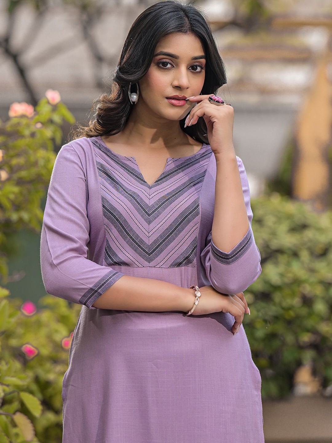 

Anouk Purple Notch Neck Straight Kurta With Palazzo