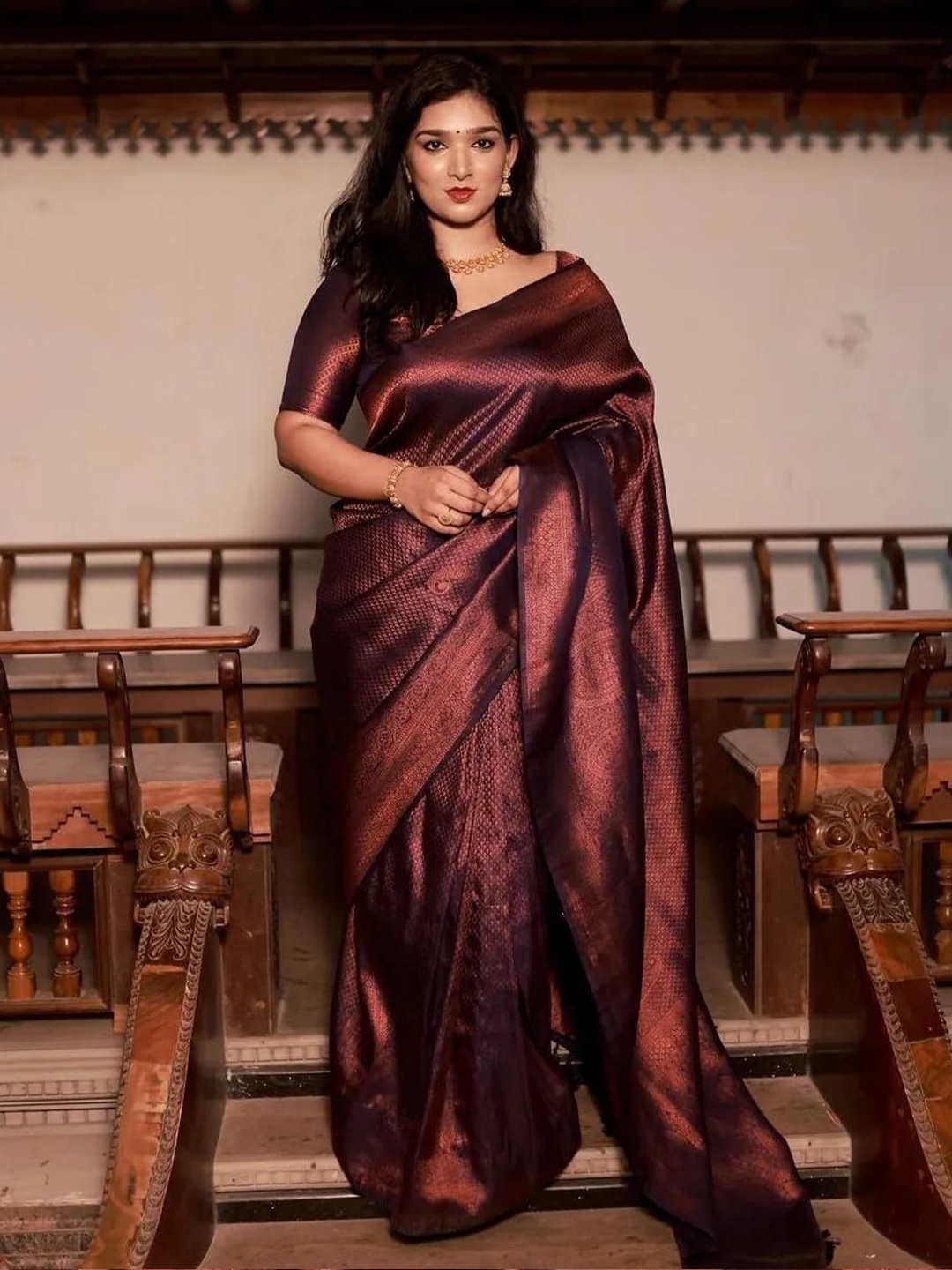 

Visit Wear Ethnic Motifs Woven Design Zari Pure Silk Banarasi Saree, Purple