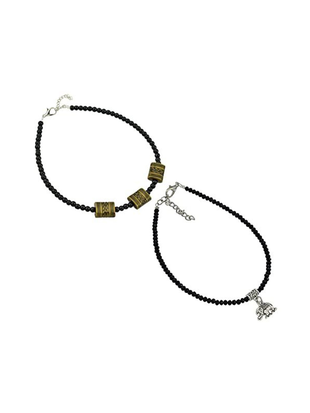

HIGH TRENDZ Women Set of 2 Anklets, Black