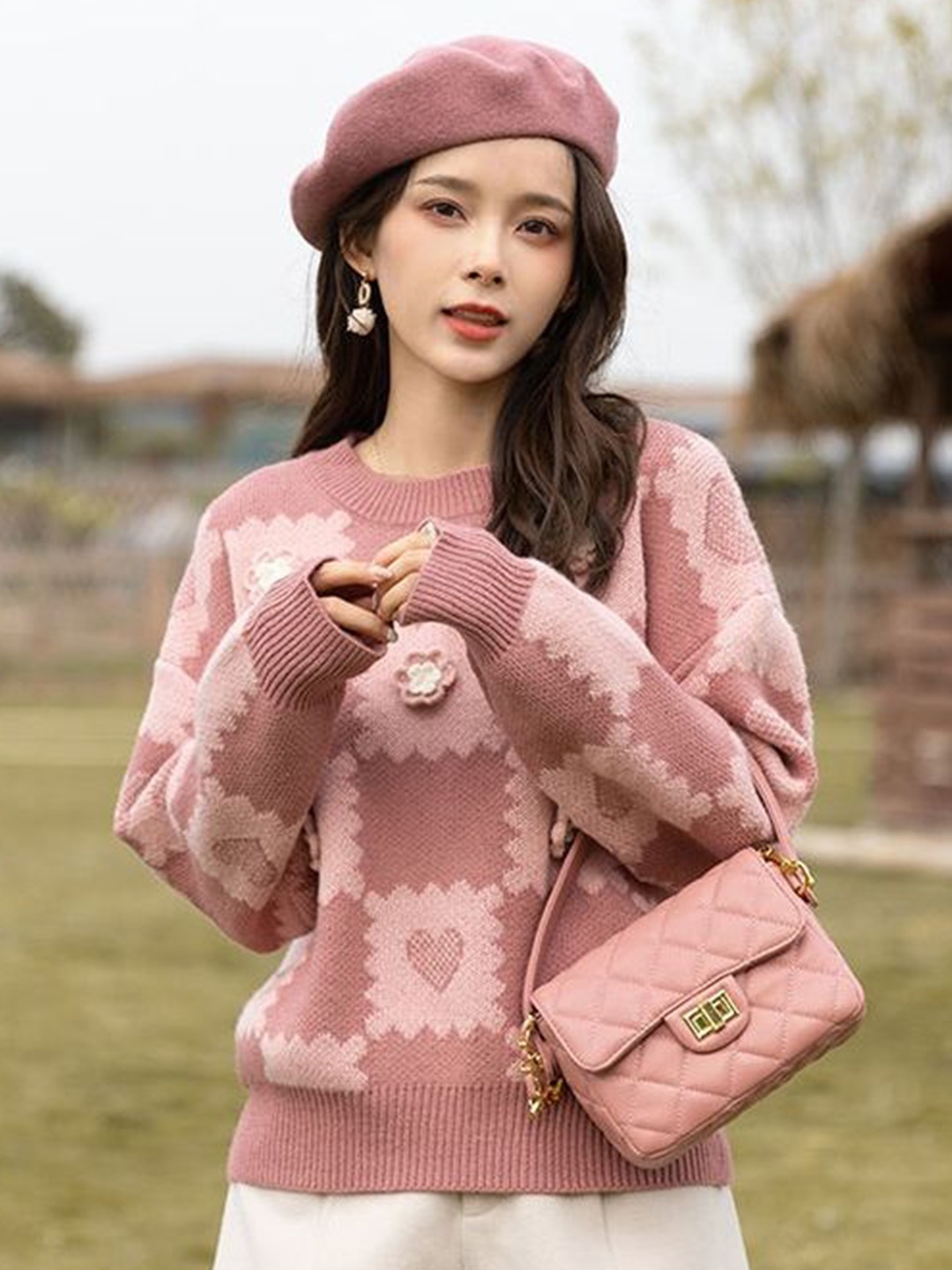 

LULU & SKY Women Checked Pullover Sweaters, Pink