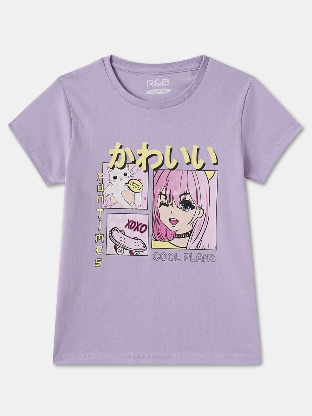 

R&B Girls Graphic Printed Round Neck Cotton T-shirt, Purple