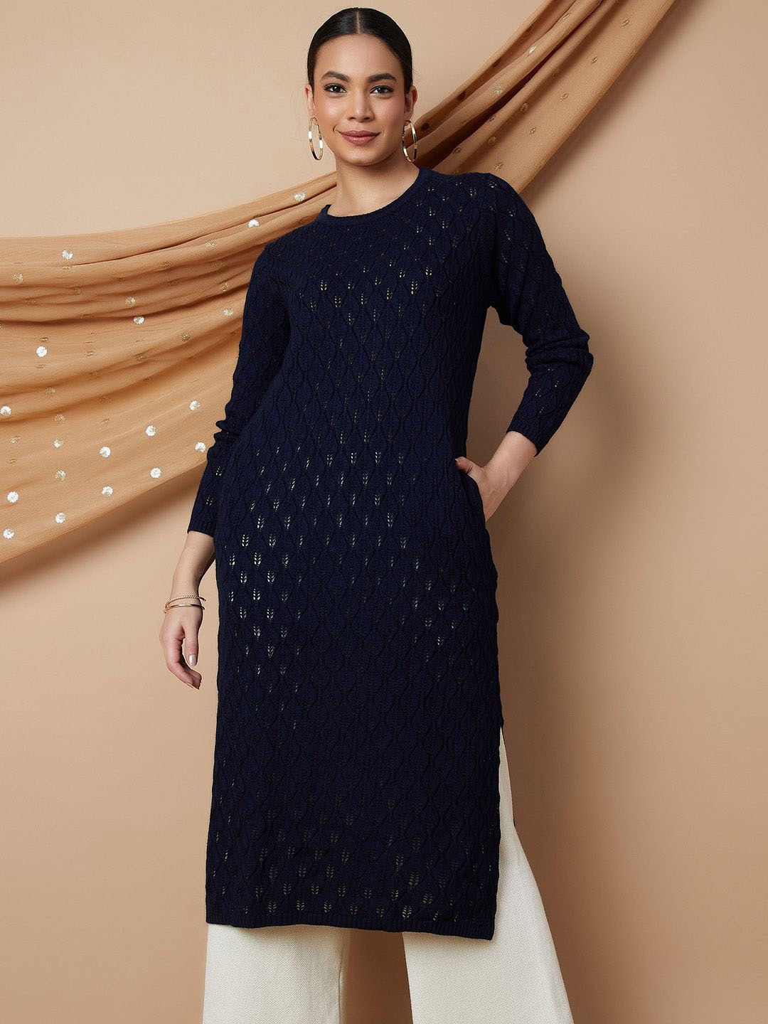 

Melange by Lifestyle Geometric Embroidered Sequinned Acrylic Kurta, Blue