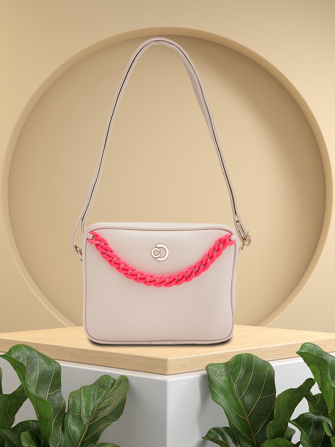 

Caprese PU Structured Sling Bag, Beige