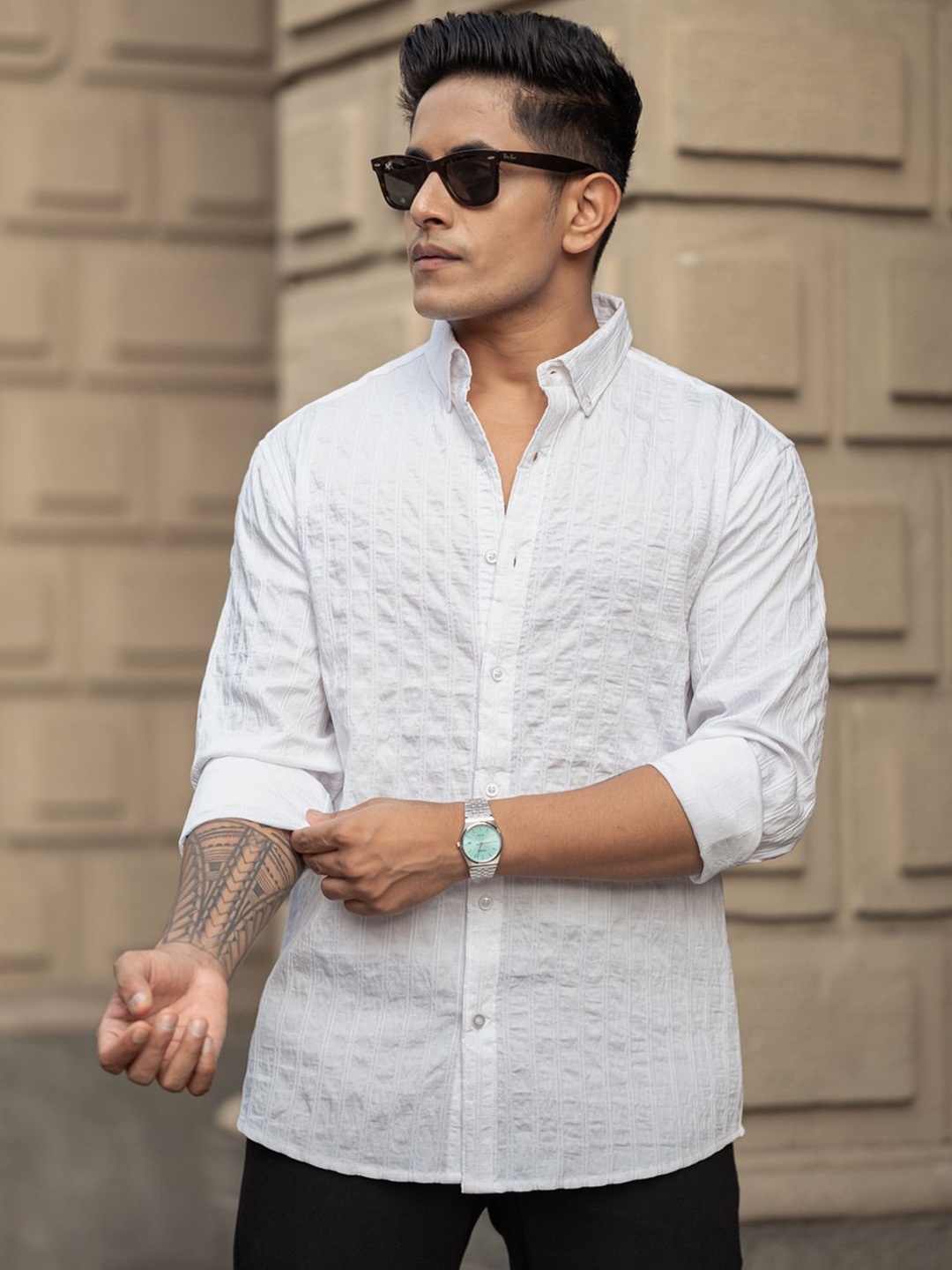 

Powerlook Men Self Designed Casual Shirt, White