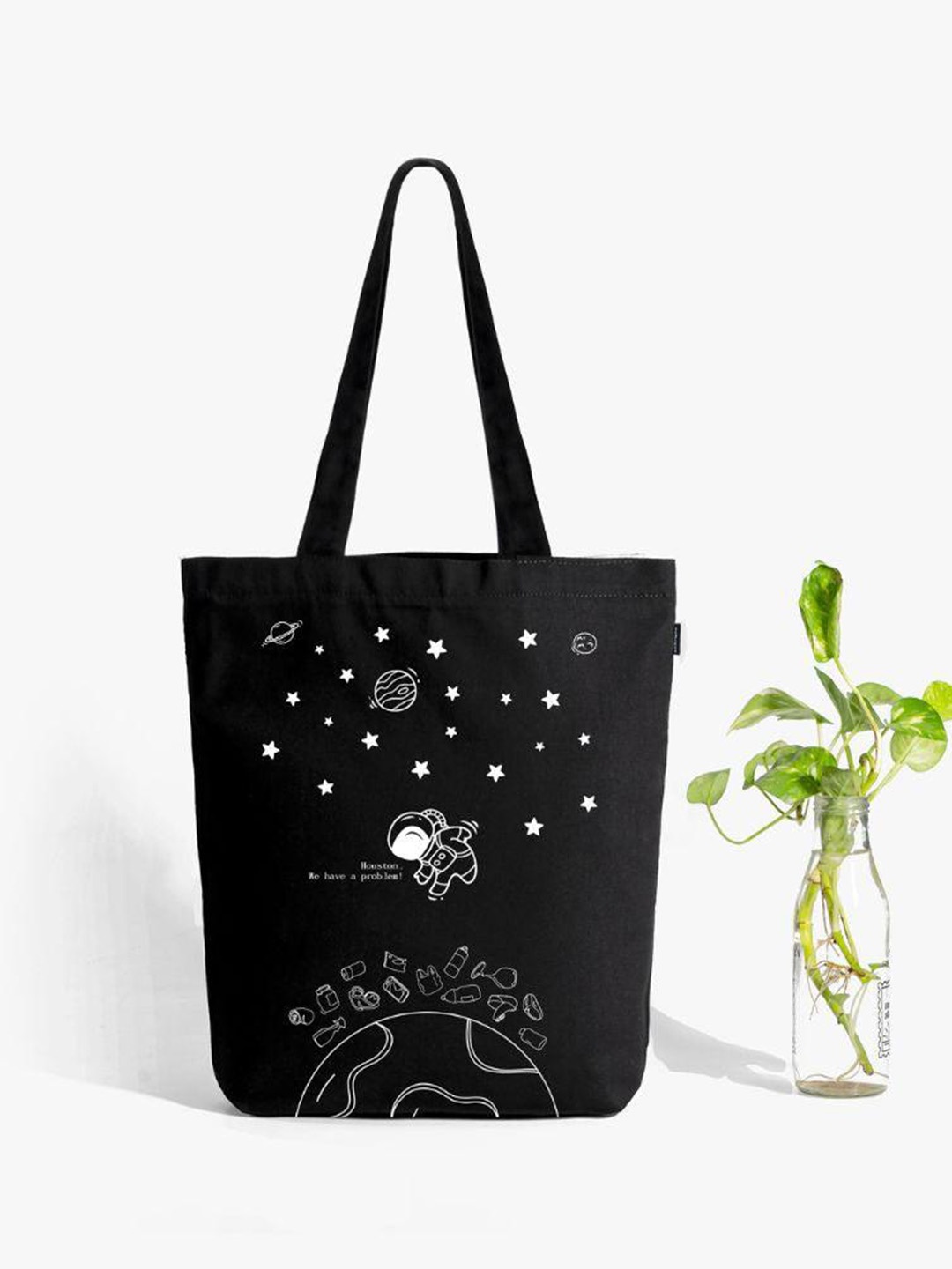 

EcoRight Zipper Tote Bag - Houston we have a problem, Black