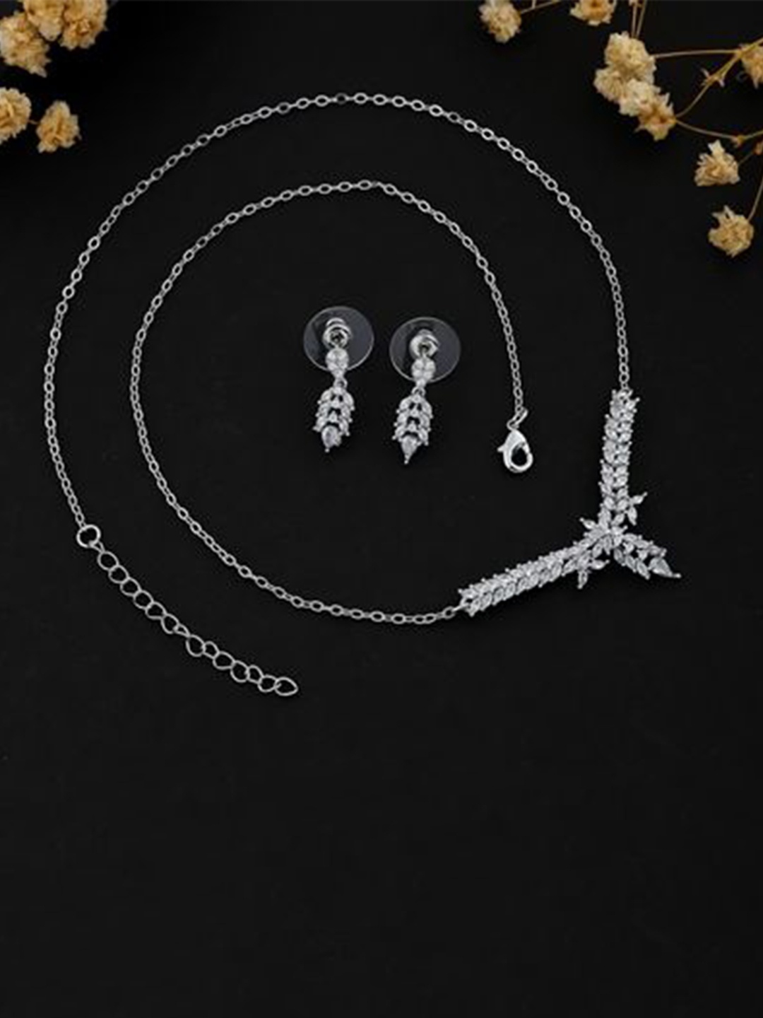

SKY SHOPPERS Silver Plated CZ Studded Jewellery Set