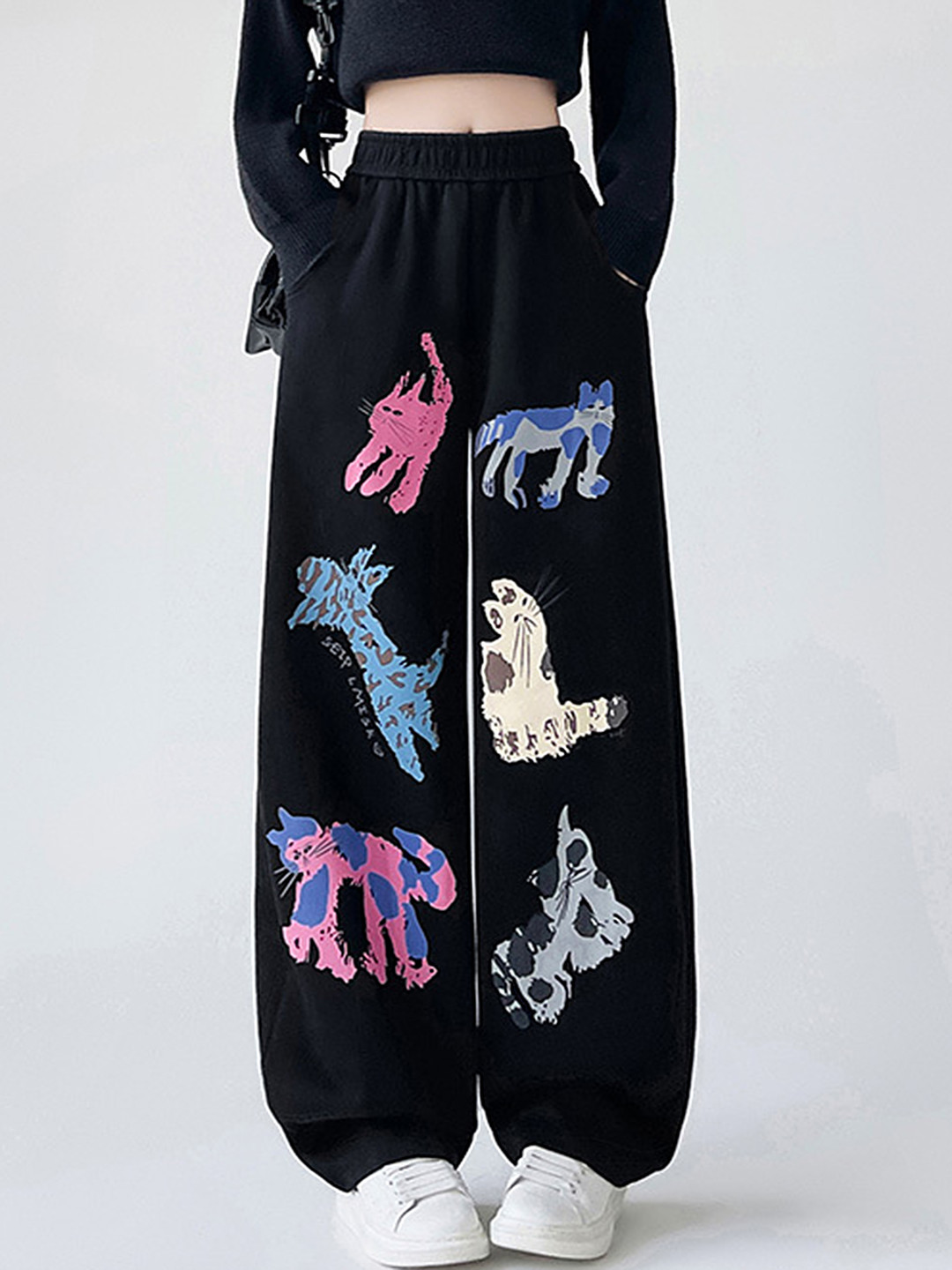 

LULU & SKY Women Graphic Printed Wide Fit Pants, Black