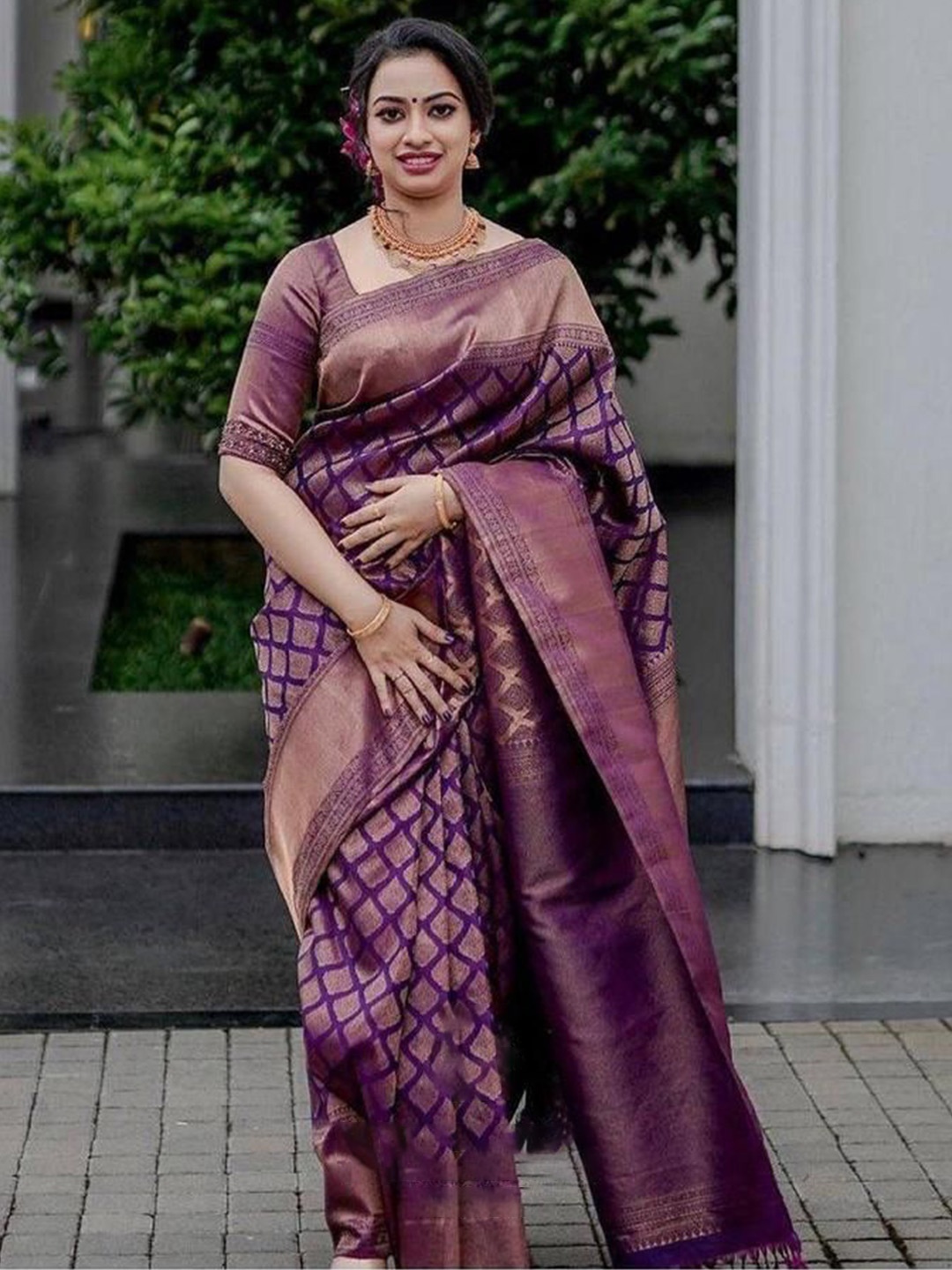 

Visit Wear Woven Design Zari Pure Silk Banarasi Saree, Purple