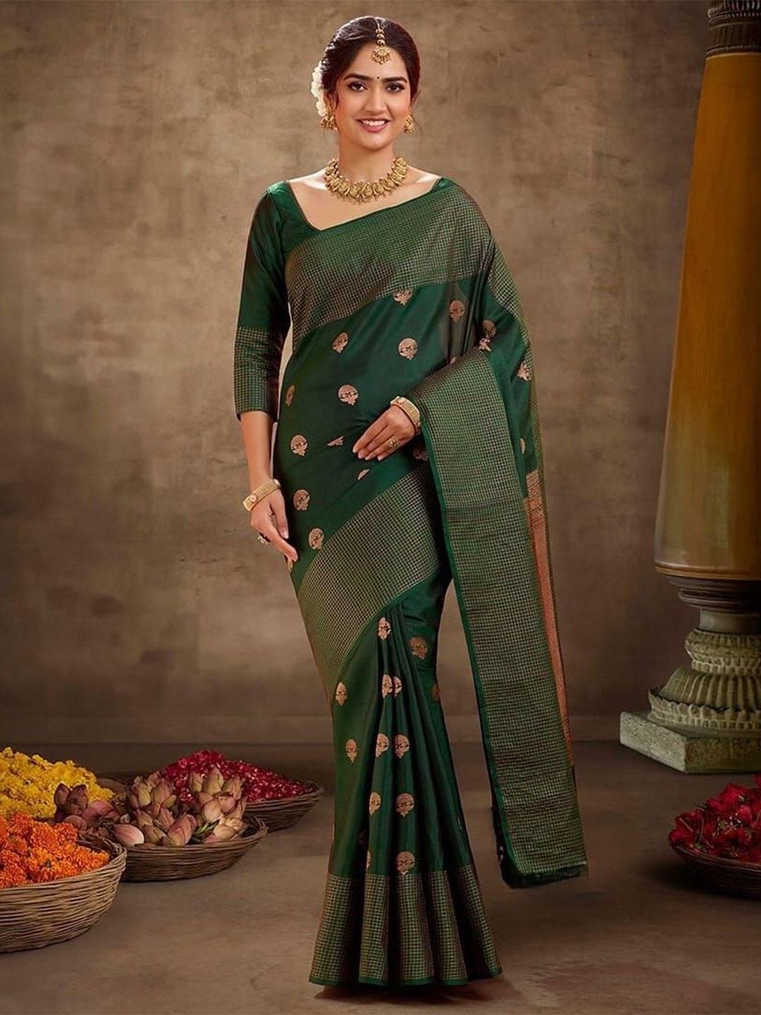 

Fashion Booms Ethnic Motifs Zari Pure Silk Banarasi Saree, Green