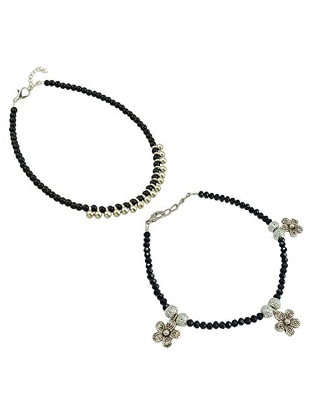 

HIGH TRENDZ Women Set of 2 Anklets, Black