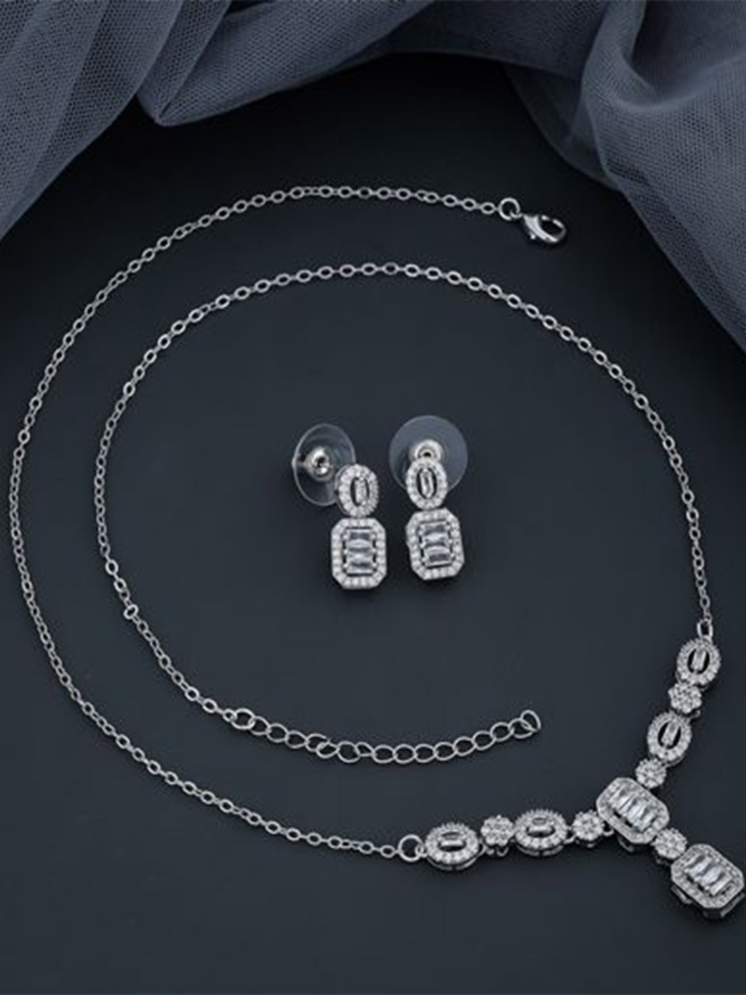 

SKY SHOPPERS Silver-Plated CZ Stone-Studded Jewellery Set