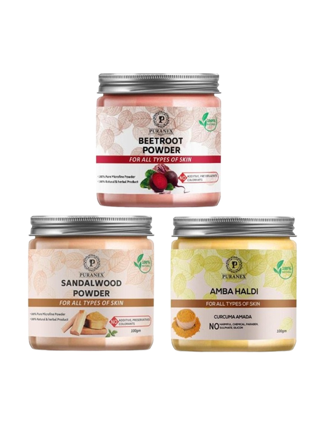 

Puranex Set Of 3 Natural & Pure Amba Haldi - Beetroot & Sandalwood Powder - 100g Each, Pink