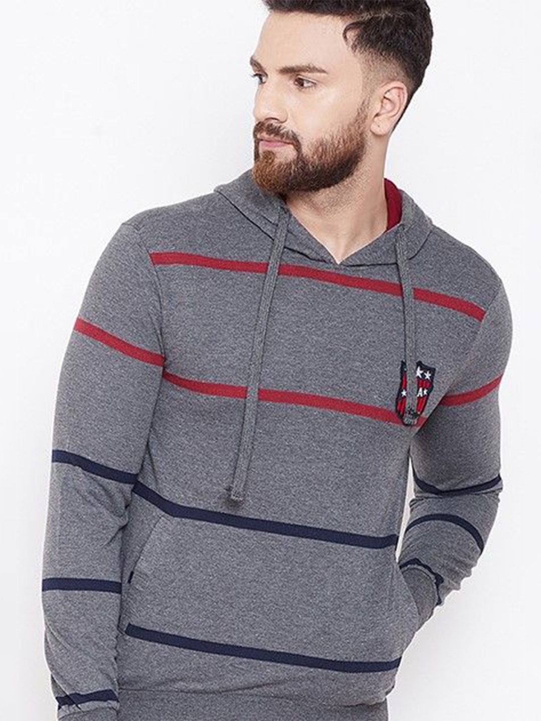 

Austin wood Men Striped Hooded Pullover Sweatshirt, Charcoal