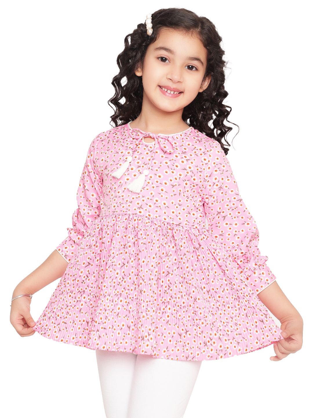 

BAESD Girls Floral Printed Keyhole Neck Top, Pink