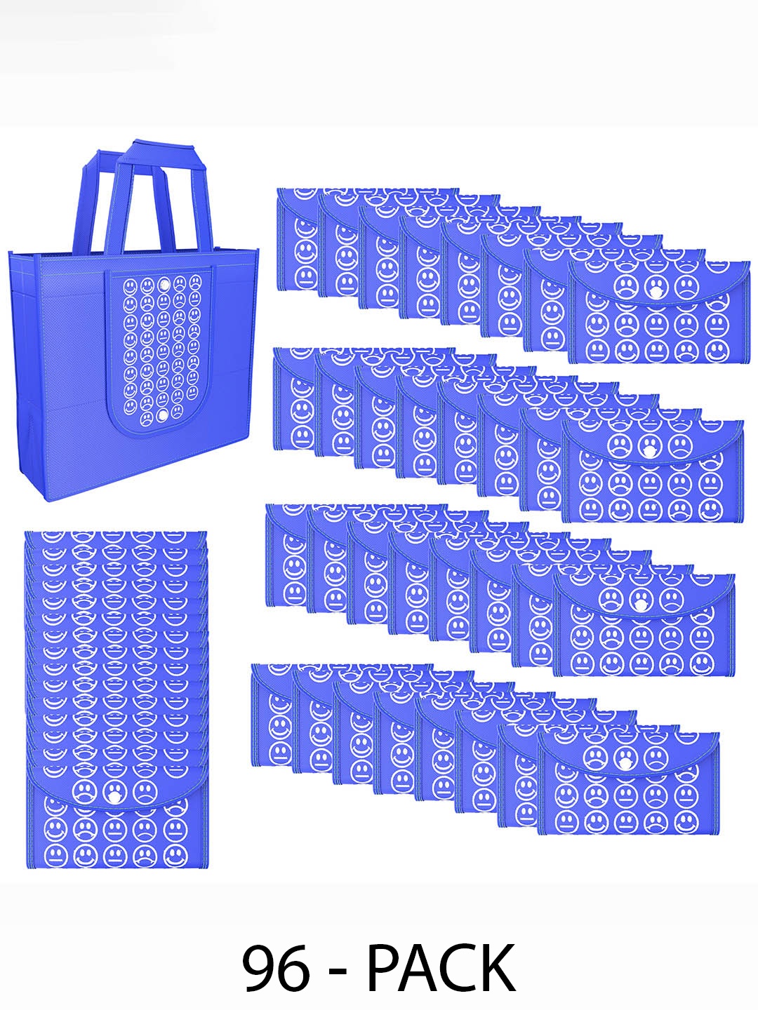 

Kuber Industries Set of 96 Smiley Printed Lightweight Foldable & Reusable Shopping Bags, Blue