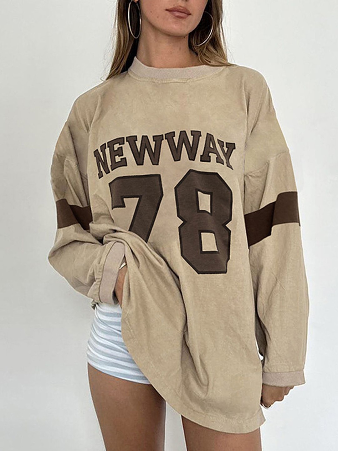 

LULU & SKY Women Printed Round Neck Sweatshirt, Khaki
